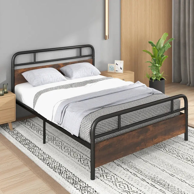 Twin/Full/Queen Size Bed Frame with Industrial Headboard-Queen Size - Black - Simple Bed Frame