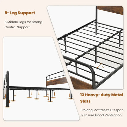 Twin/Full/Queen Size Bed Frame with Industrial Headboard-Queen Size - Black - Simple Bed Frame