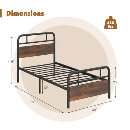 Twin/Full/Queen Size Bed Frame with Industrial Headboard-Twin Size - Black - Simple Bed Frame