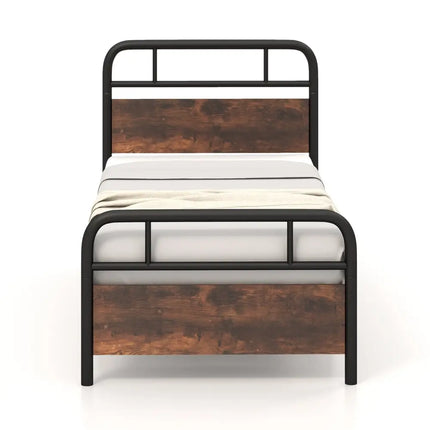 Twin/Full/Queen Size Bed Frame with Industrial Headboard-Twin Size - Black - Simple Bed Frame
