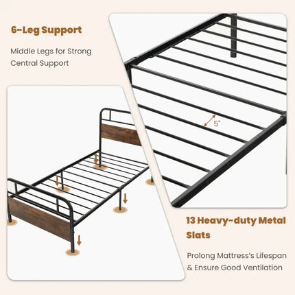 Twin/Full/Queen Size Bed Frame with Industrial Headboard-Twin Size - Black - Simple Bed Frame