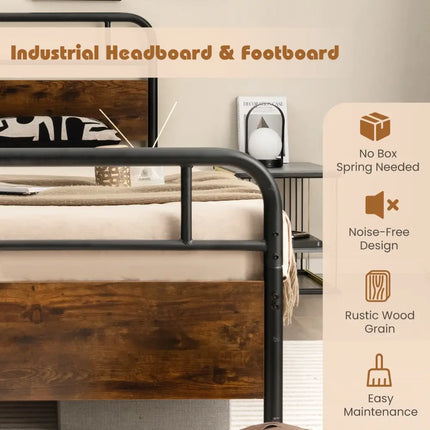 Twin/Full/Queen Size Bed Frame with Industrial Headboard-Twin Size - Black - Simple Bed Frame