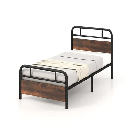 Twin/Full/Queen Size Bed Frame with Industrial Headboard-Twin Size - Black - Simple Bed Frame