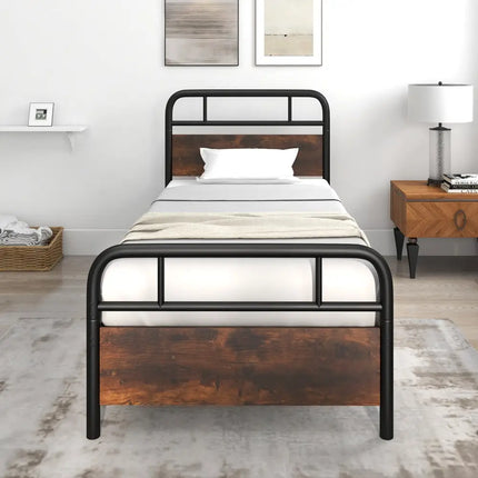 Twin/Full/Queen Size Bed Frame with Industrial Headboard-Twin Size - Black - Simple Bed Frame