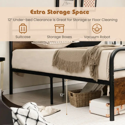 Twin/Full/Queen Size Bed Frame with Industrial Headboard-Twin Size - Black - Simple Bed Frame