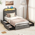 Twin/Full/Queen Size Bed Frame with LED Lights and Charging Station-Twin Size - Black - Simple Bed Frame