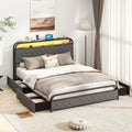 Twin/Full/Queen Size Bed Frame with LED Lights and Charging Station-Queen Size - Black - Simple Bed Frame