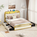 Twin/Full/Queen Size Bed Frame with LED Lights and Charging Station Gold-Full Size - Golden - Simple Bed Frame