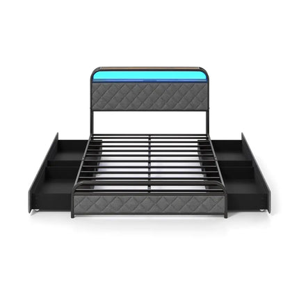 Twin/Full/Queen Size Bed Frame with LED Lights and Charging Station-Full Size - Black - Simple Bed Frame
