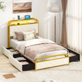 Twin/Full/Queen Size Bed Frame with LED Lights and Charging Station Gold-Twin Size - Golden - Simple Bed Frame