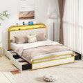 Twin/Full/Queen Size Bed Frame with LED Lights and Charging Station Gold-Queen Size - Golden - Simple Bed Frame