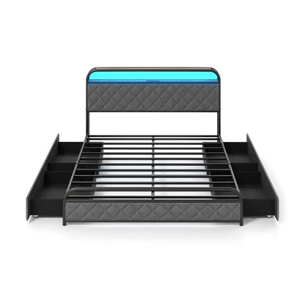 Twin/Full/Queen Size Bed Frame with LED Lights and Charging Station-Queen Size - Black - Simple Bed Frame