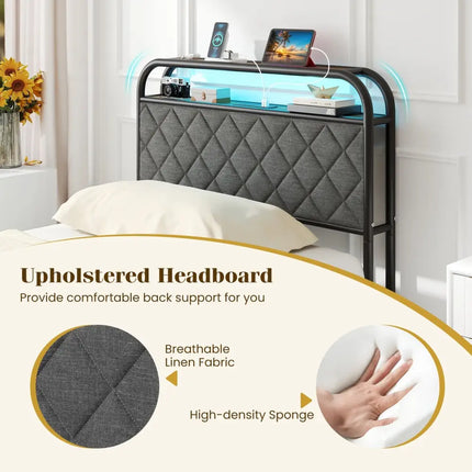 Twin/Full/Queen Size Bed Frame with LED Lights and Charging Station-Twin Size - Black - Simple Bed Frame