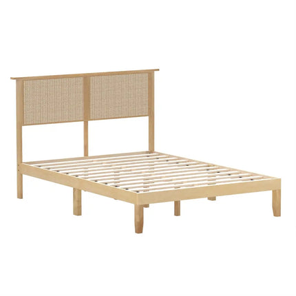 Twin/Full/Queen Size Bed Frame with Rattan Headboard-Full Size - Natural - Simple Bed Frame