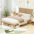 Twin/Full/Queen Size Bed Frame with Rattan Headboard-Full Size - Natural - Simple Bed Frame
