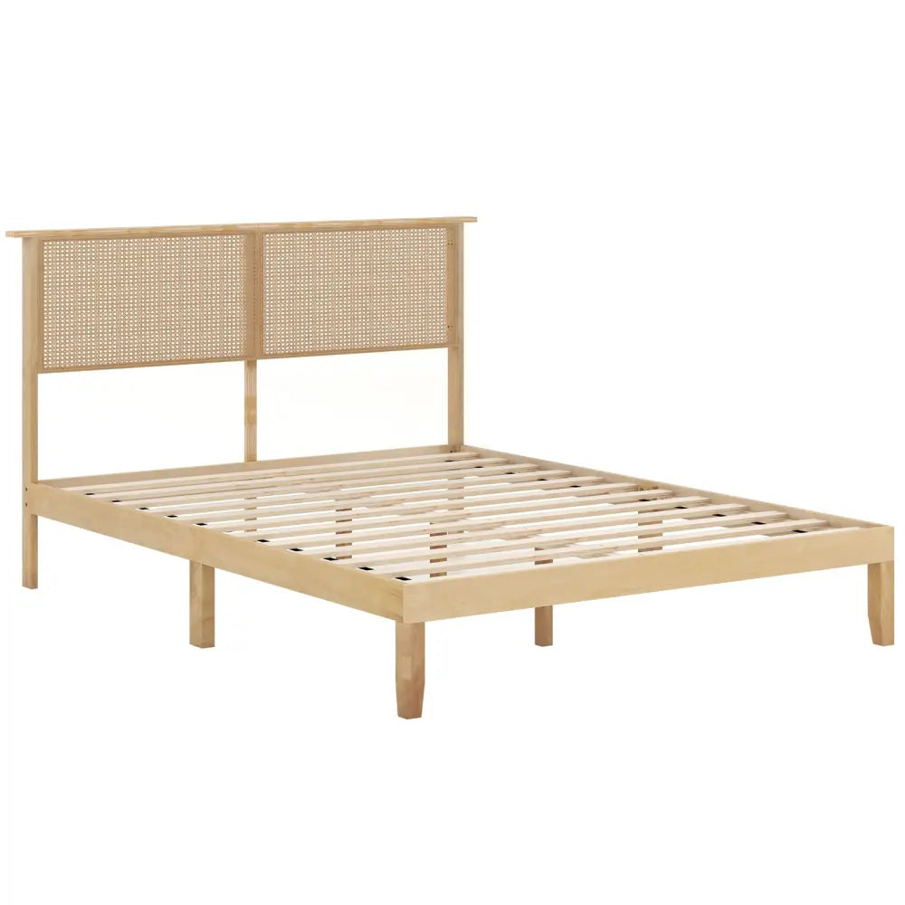 Twin/Full/Queen Size Bed Frame with Rattan Headboard-Queen Size - Natural - Simple Bed Frame
