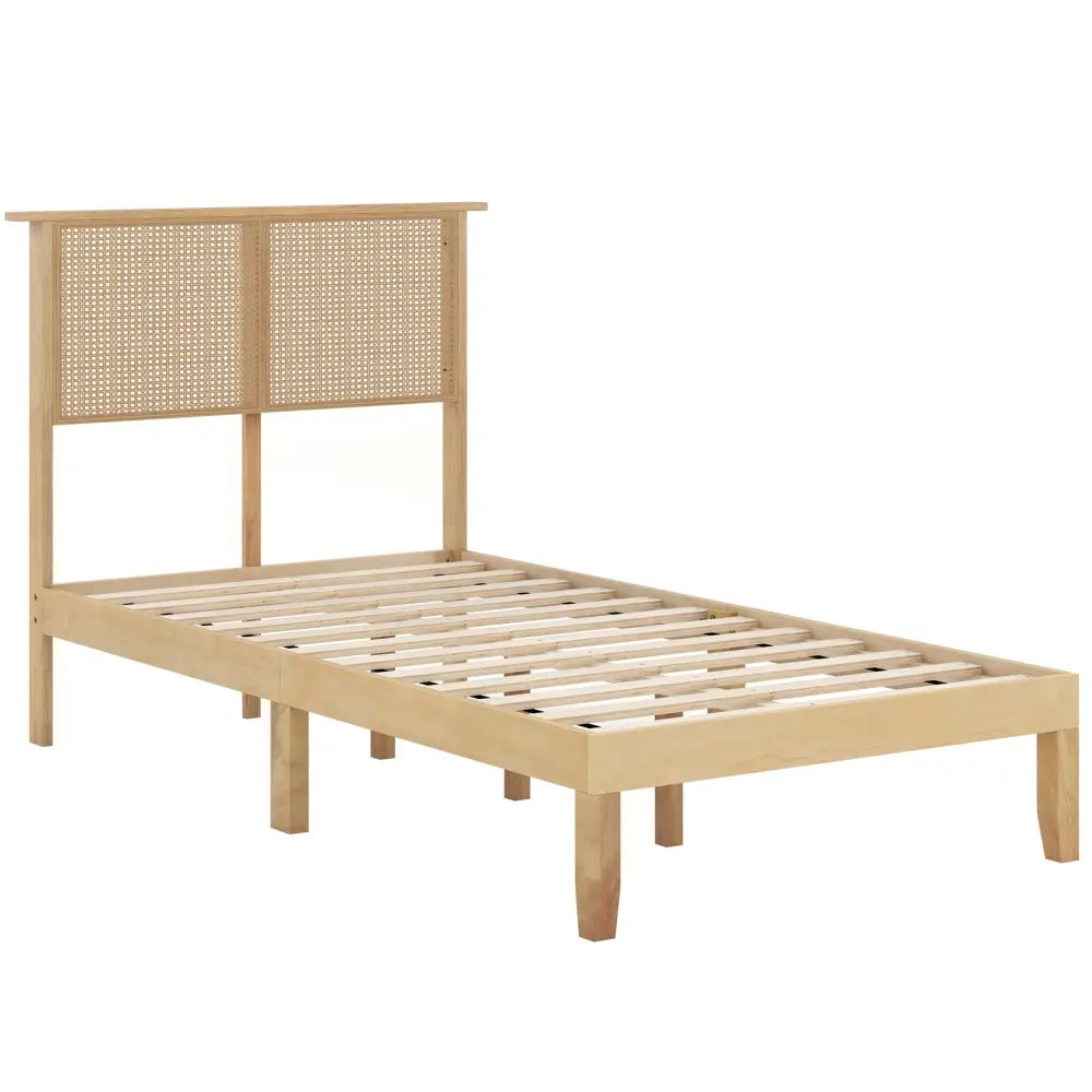 Twin/Full/Queen Size Bed Frame with Rattan Headboard-Twin Size - Natural - Simple Bed Frame