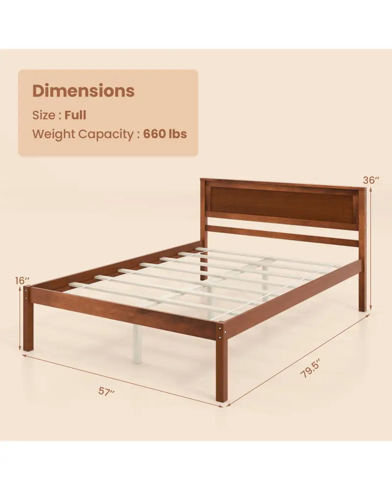 Twin/Full/Queen Size Bed Frame with Wooden Headboard and Slat Support-Full Size - Walnut - Simple Bed Frame