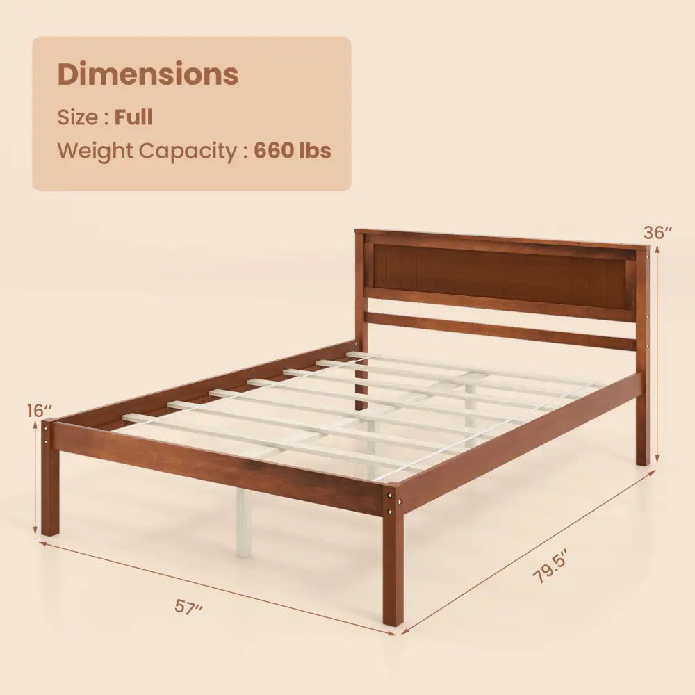 Twin/Full/Queen Size Bed Frame with Wooden Headboard and Slat Support-Full Size - Walnut - Simple Bed Frame
