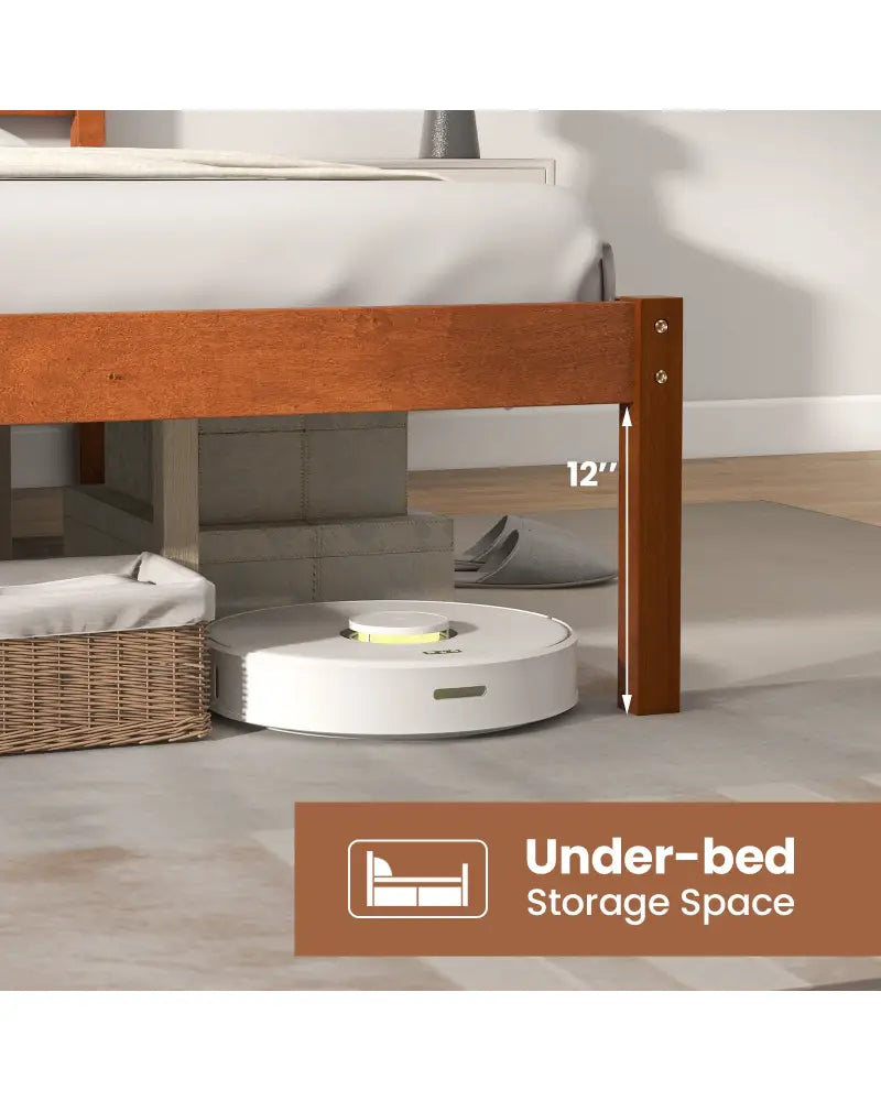Twin/Full/Queen Size Bed Frame with Wooden Headboard and Slat Support-Queen Size - Walnut - Simple Bed Frame