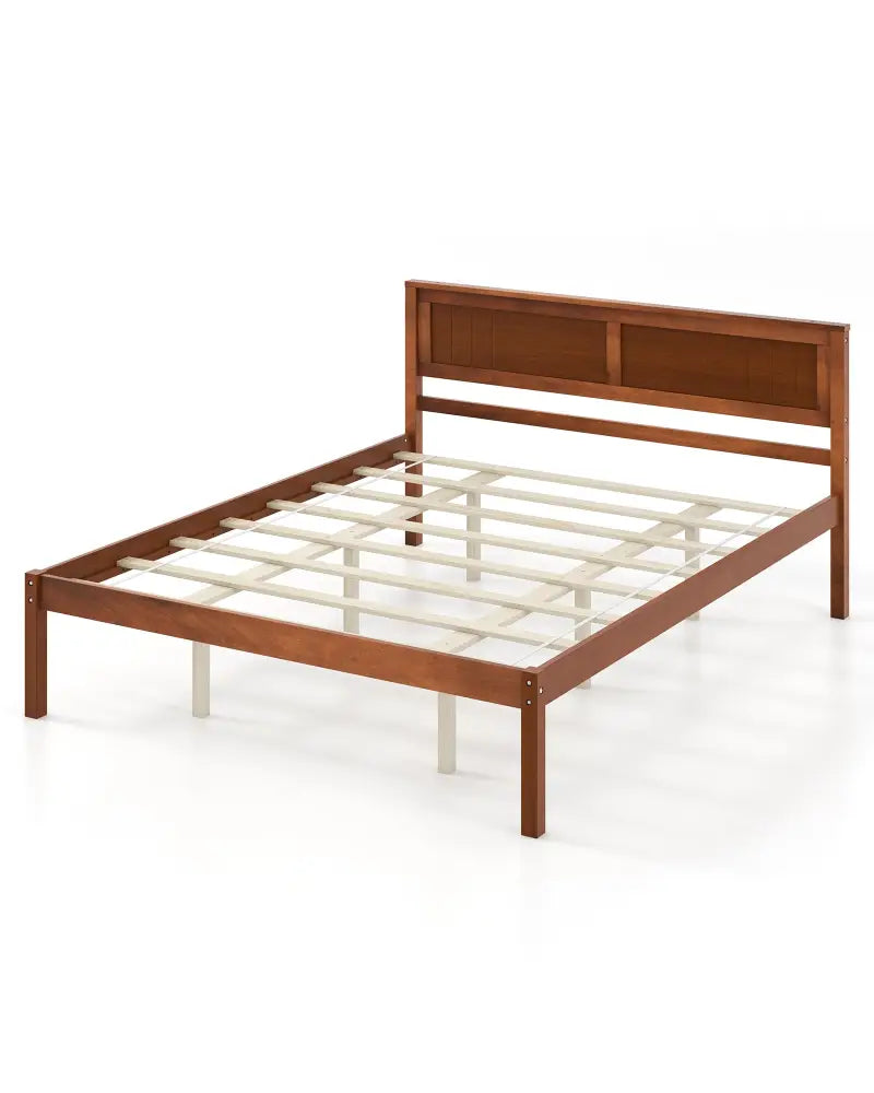 Twin/Full/Queen Size Bed Frame with Wooden Headboard and Slat Support-Queen Size - Walnut - Simple Bed Frame