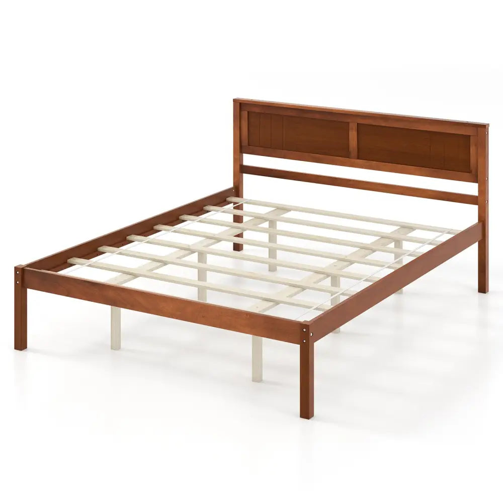 Twin/Full/Queen Size Bed Frame with Wooden Headboard and Slat Support-Queen Size - Walnut - Simple Bed Frame