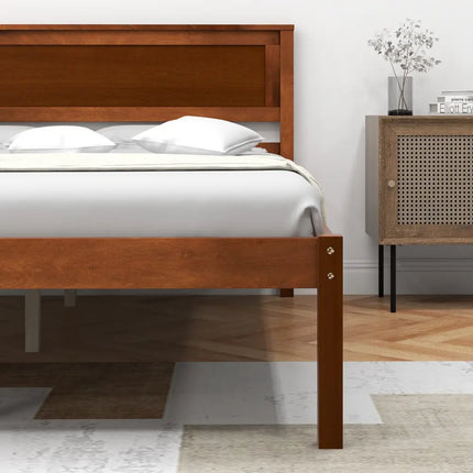 Twin/Full/Queen Size Bed Frame with Wooden Headboard and Slat Support-Full Size - Walnut - Simple Bed Frame