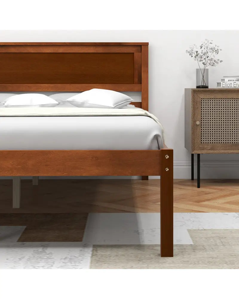 Twin/Full/Queen Size Bed Frame with Wooden Headboard and Slat Support-Full Size - Walnut - Simple Bed Frame