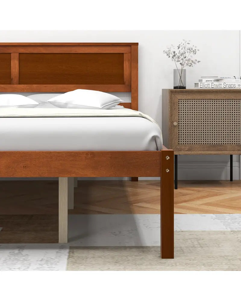 Twin/Full/Queen Size Bed Frame with Wooden Headboard and Slat Support-Queen Size - Walnut - Simple Bed Frame