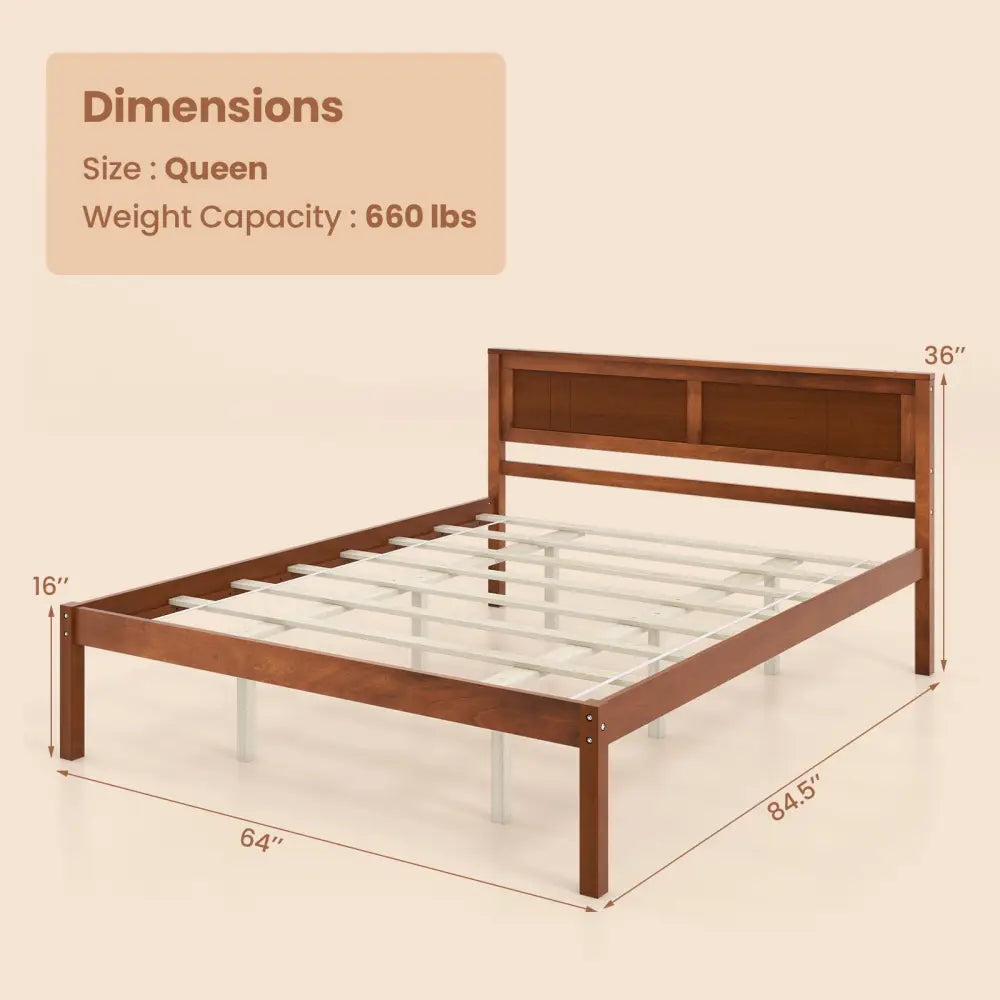 Twin/Full/Queen Size Bed Frame with Wooden Headboard and Slat Support-Queen Size - Walnut - Simple Bed Frame