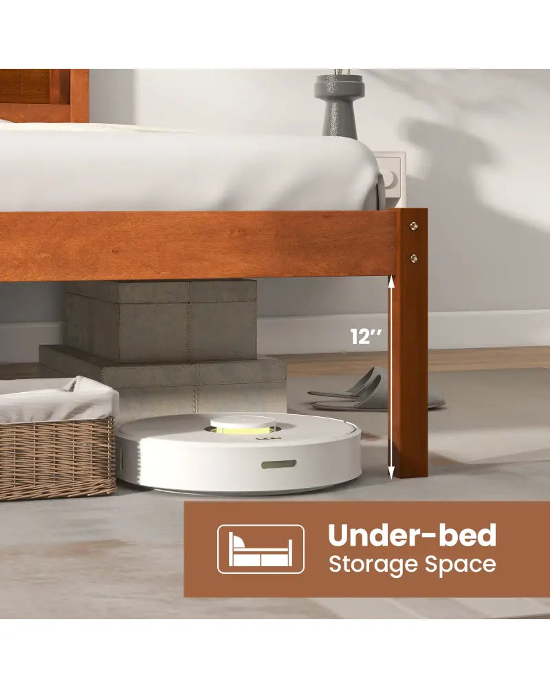 Twin/Full/Queen Size Bed Frame with Wooden Headboard and Slat Support-Full Size - Walnut - Simple Bed Frame