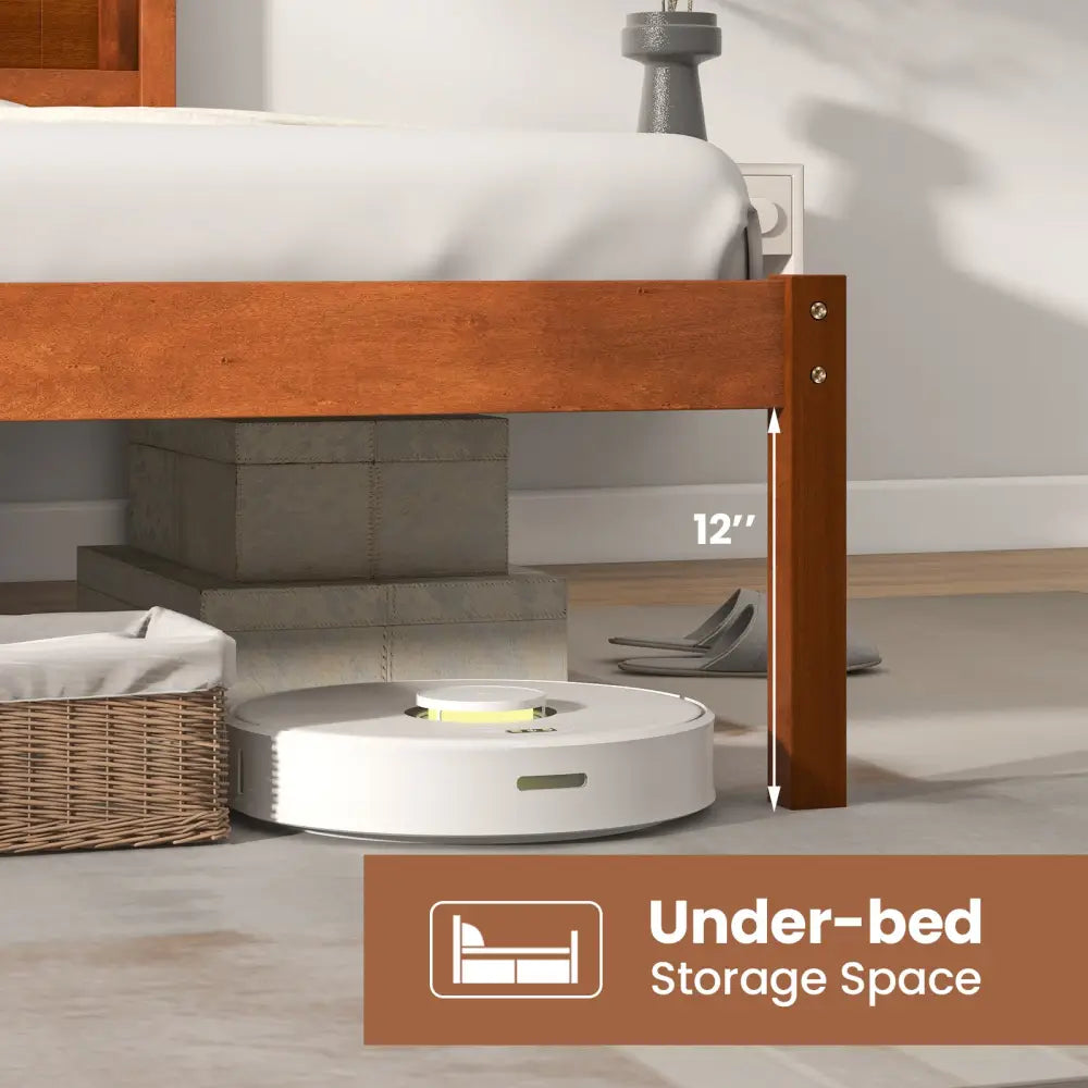 Twin/Full/Queen Size Bed Frame with Wooden Headboard and Slat Support-Full Size - Walnut - Simple Bed Frame