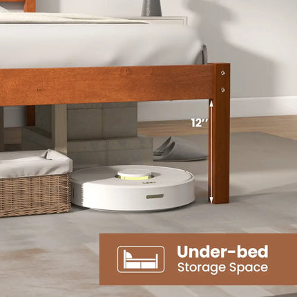 Twin/Full/Queen Size Bed Frame with Wooden Headboard and Slat Support-Queen Size - Walnut - Simple Bed Frame