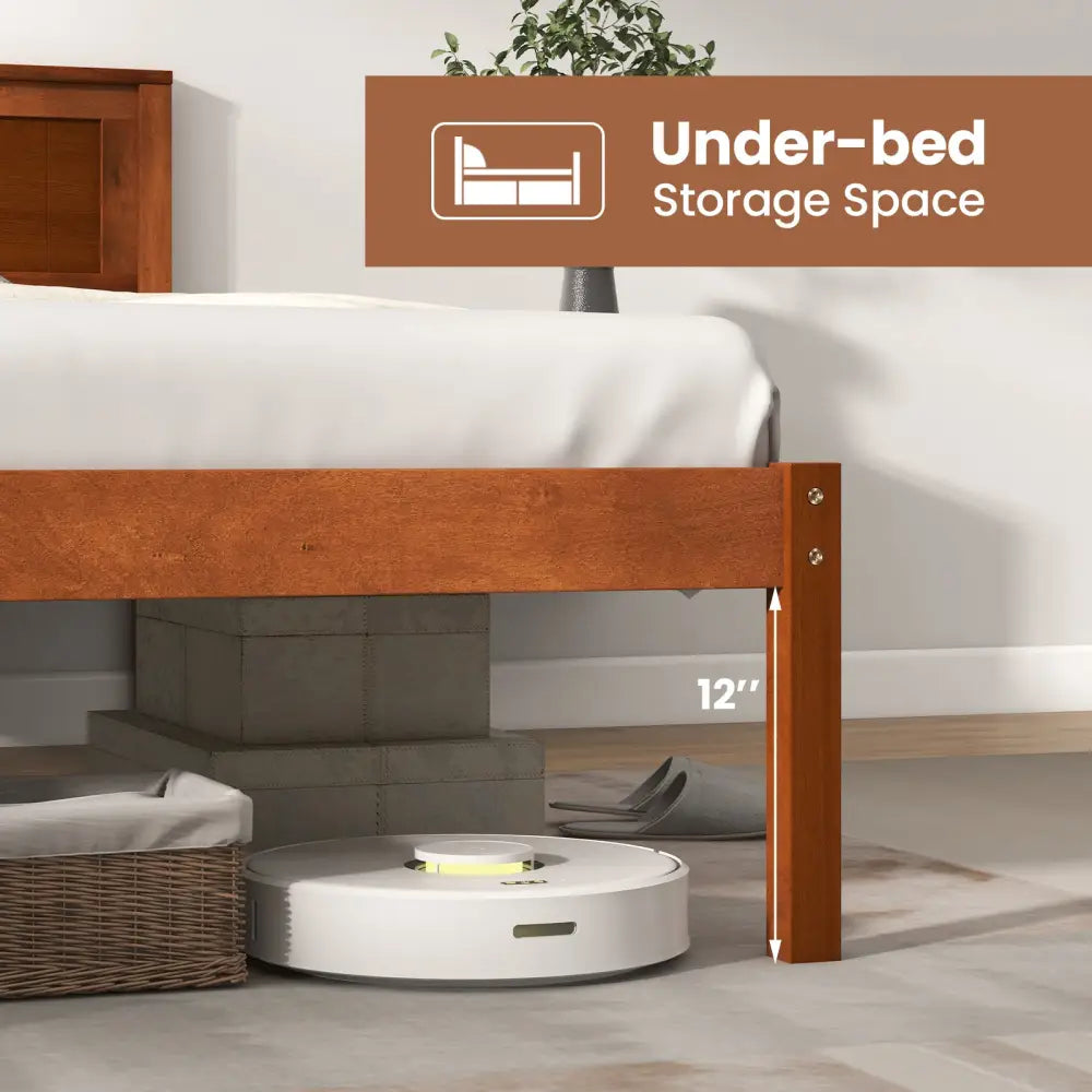 Twin/Full/Queen Size Bed Frame with Wooden Headboard and Slat Support-Twin Size - Walnut - Simple Bed Frame