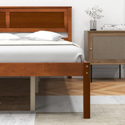 Twin/Full/Queen Size Bed Frame with Wooden Headboard and Slat Support-Queen Size - Walnut - Simple Bed Frame