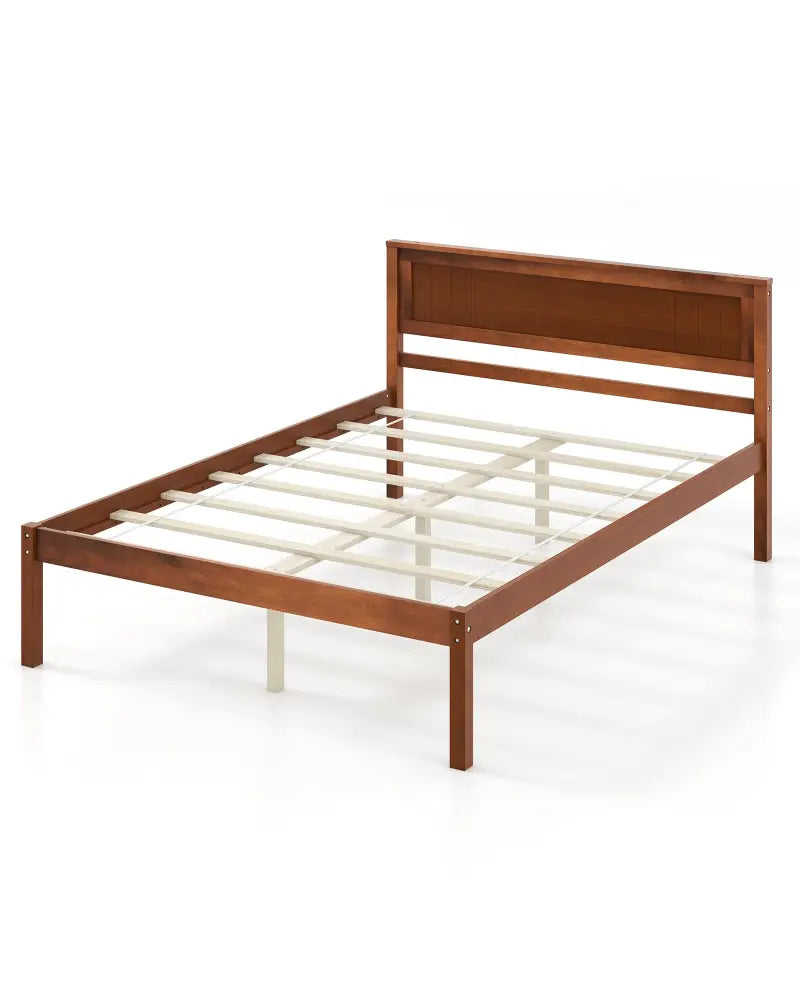 Twin/Full/Queen Size Bed Frame with Wooden Headboard and Slat Support-Full Size - Walnut - Simple Bed Frame