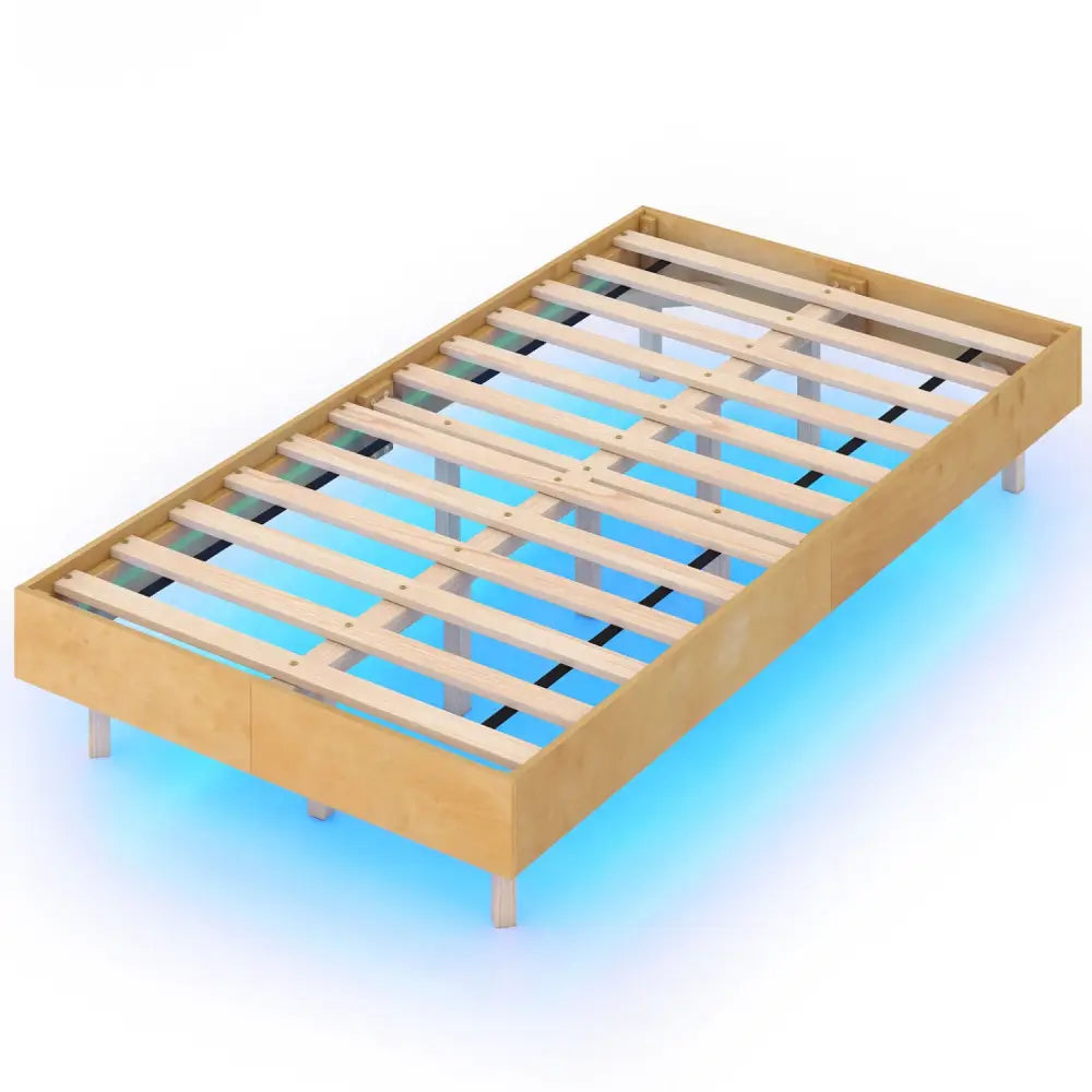 Twin/Full/Queen Size Floating Bed Frame with LED Lights for Bedroom-Twin - Natural - Beds & Bed Frames