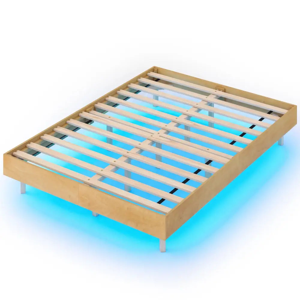 Twin/Full/Queen Size Floating Bed Frame with LED Lights for Bedroom-Full - Natural - Beds & Bed Frames