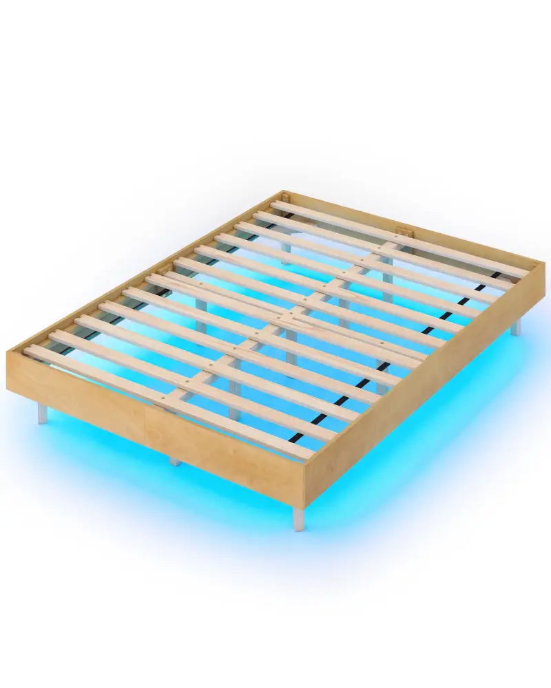 Twin/Full/Queen Size Floating Bed Frame with LED Lights for Bedroom-Full - Natural - Beds & Bed Frames