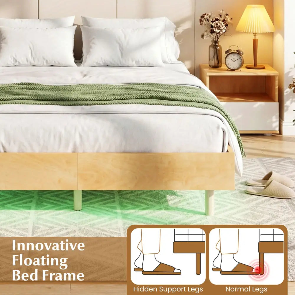 Twin/Full/Queen Size Floating Bed Frame with LED Lights for Bedroom-Full - Natural - Beds & Bed Frames