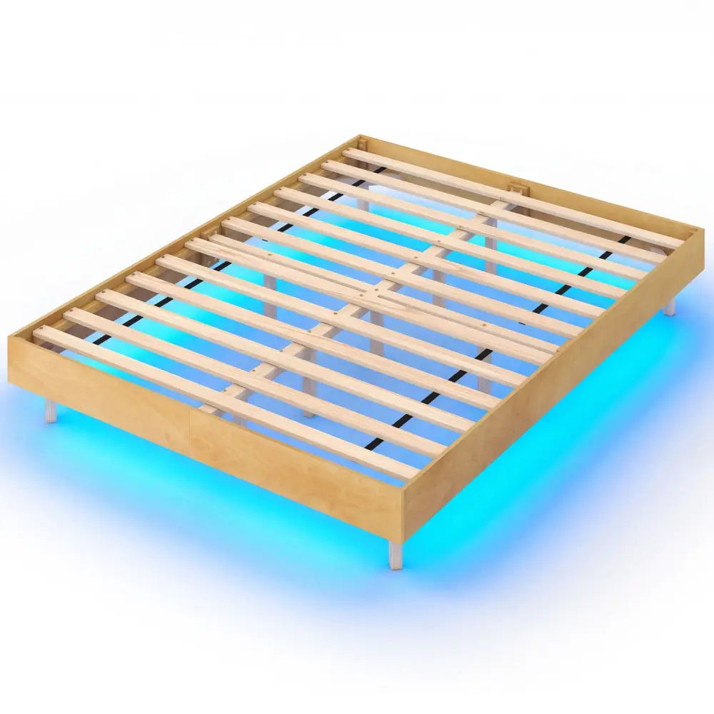 Twin/Full/Queen Size Floating Bed Frame with LED Lights for Bedroom-Queen - Natural - Beds & Bed Frames