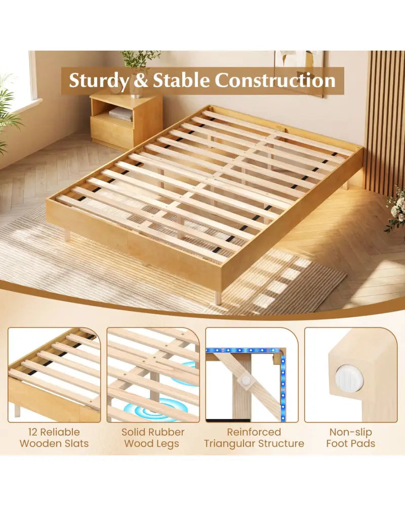 Twin/Full/Queen Size Floating Bed Frame with LED Lights for Bedroom-Full - Natural - Beds & Bed Frames