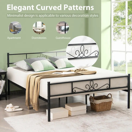 Twin/Full/Queen Size Metal Bed Frame with Headboard and Footboard-Queen Size - Black - Simple Bed Frame