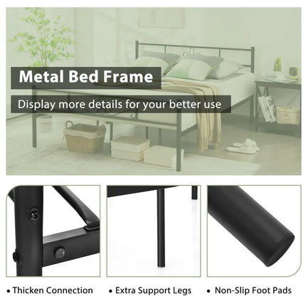 Twin/Full/Queen Size Metal Bed Frame with Headboard and Footboard-Queen Size - Black - Simple Bed Frame
