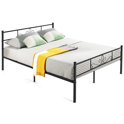 Twin/Full/Queen Size Metal Bed Frame with Headboard and Footboard-Queen Size - Black - Simple Bed Frame