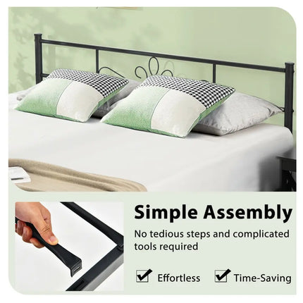 Twin/Full/Queen Size Metal Bed Frame with Headboard and Footboard-Queen Size - Black - Simple Bed Frame