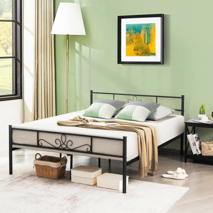 Twin/Full/Queen Size Metal Bed Frame with Headboard and Footboard-Queen Size - Black - Simple Bed Frame