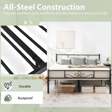 Twin/Full/Queen Size Metal Bed Frame with Headboard and Footboard-Queen Size - Black - Simple Bed Frame