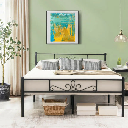 Twin/Full/Queen Size Metal Bed Frame with Headboard and Footboard-Queen Size - Black - Simple Bed Frame