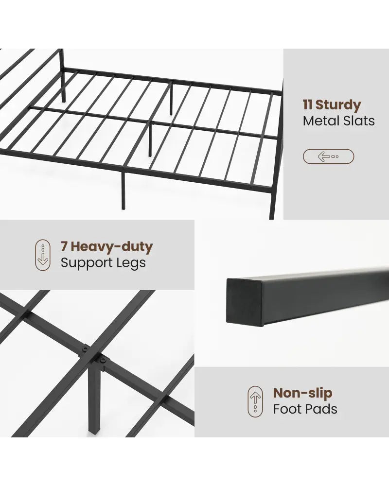Twin/Full/Queen Size Metal Canopy Bed Frame with Slat Support-Full Size - Black - Simple Bed Frame